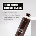 Keracolor High Shine Tinted Gloss Espresso bottle with product features on a light gray background