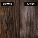 Before and after comparison of hair color treatment.