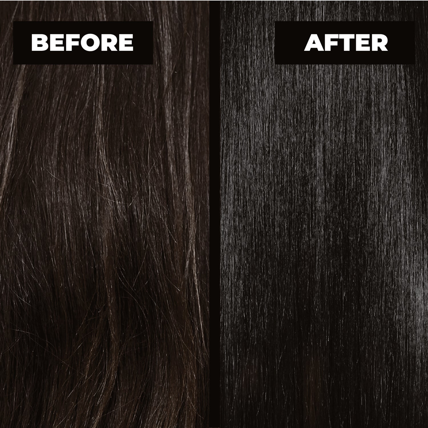 Before and after comparison of hair texture with 'Before' on the left and 'After' on the right.