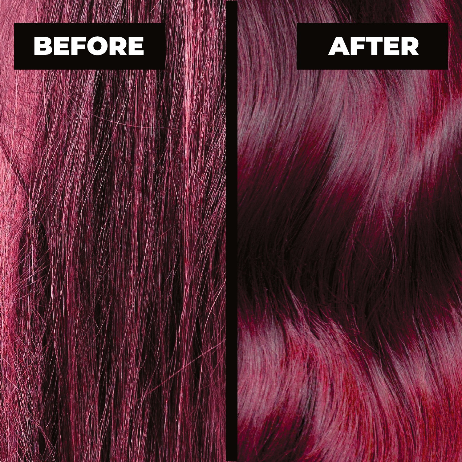 Comparison of merlot hair color before and after treatment.