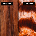 Before and after comparison of copper hair color treatment