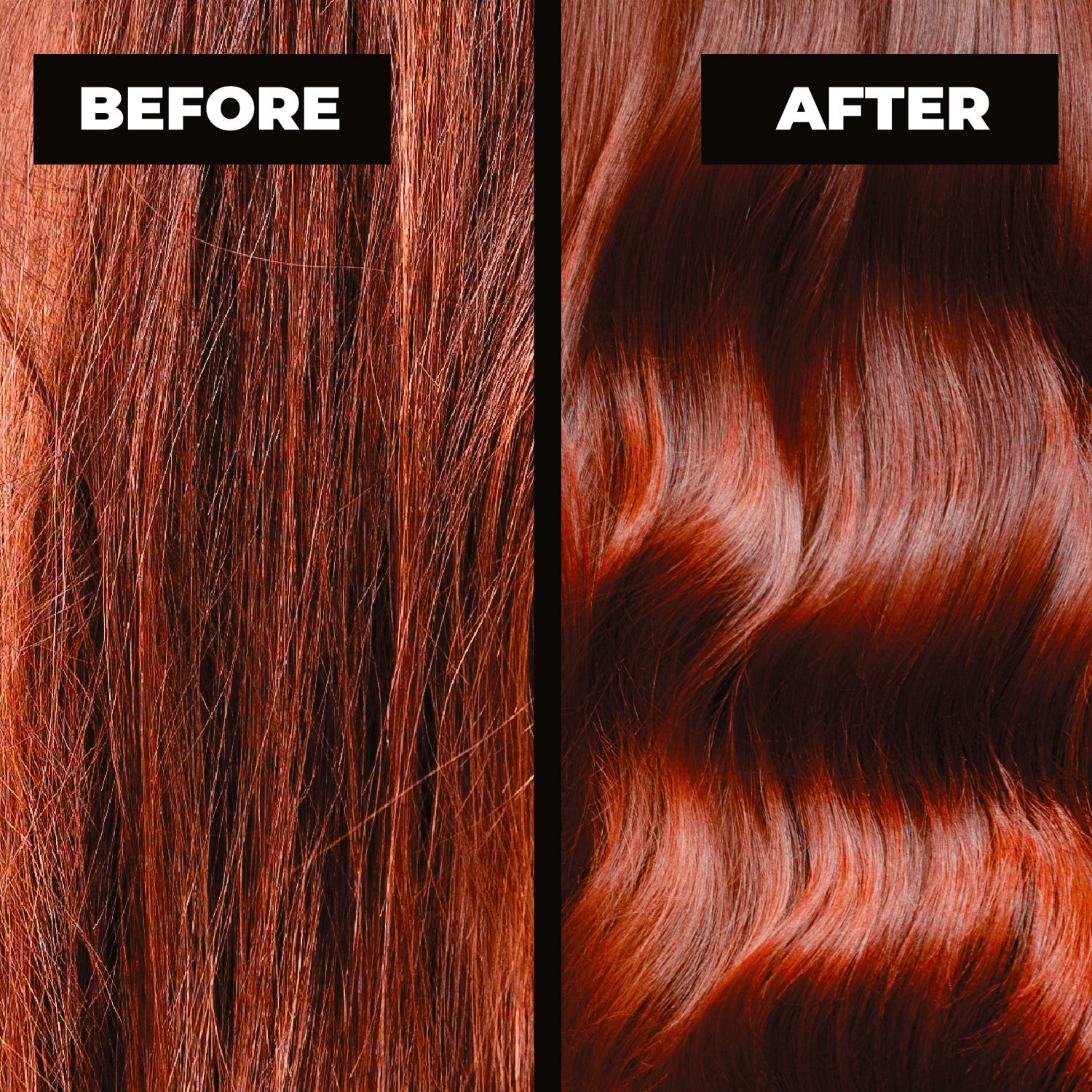Before and after comparison of red hair color treatment