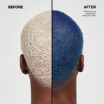 Before and after comparison of hair color on a person's head.