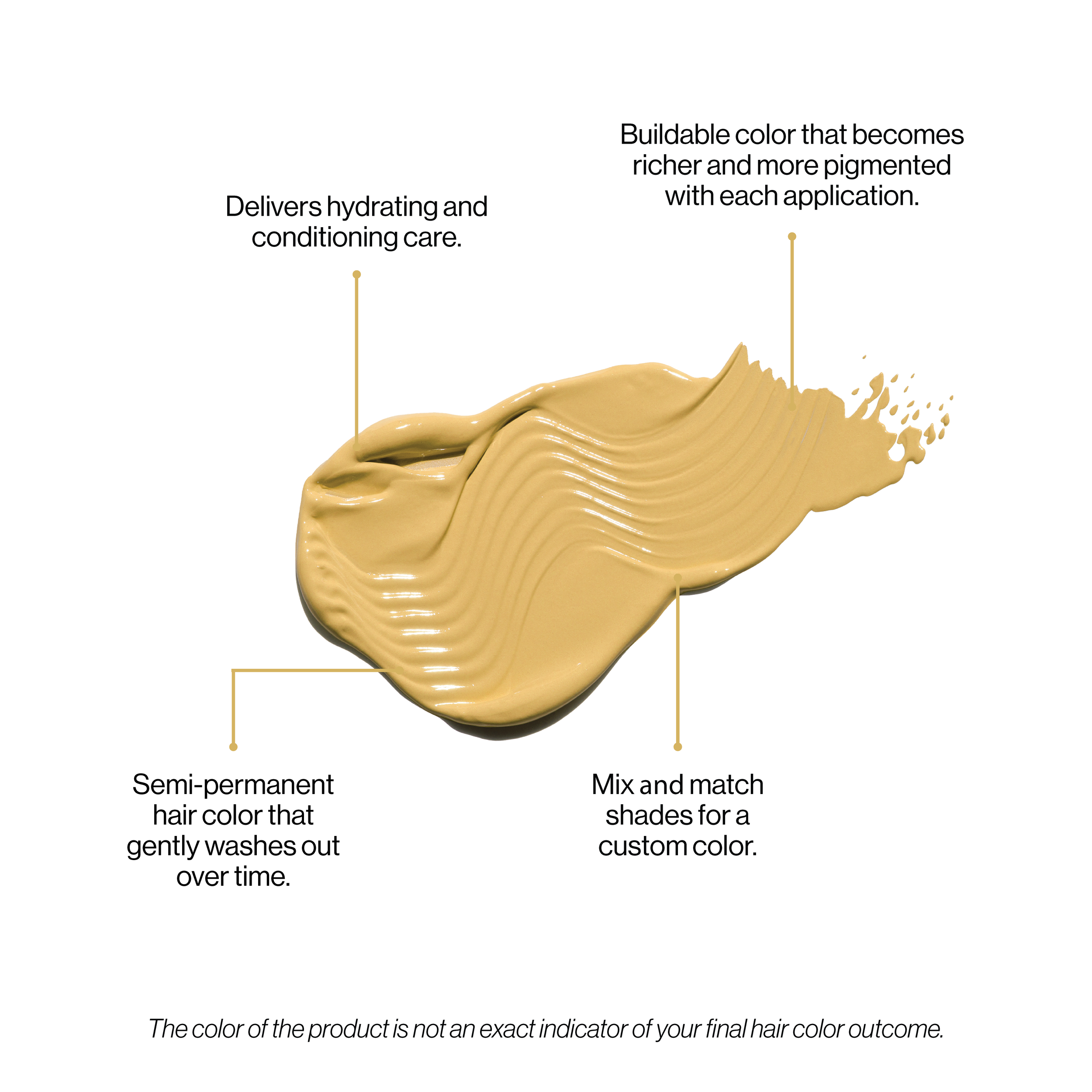 Text description of hair color product with a champagne swatch on a white background