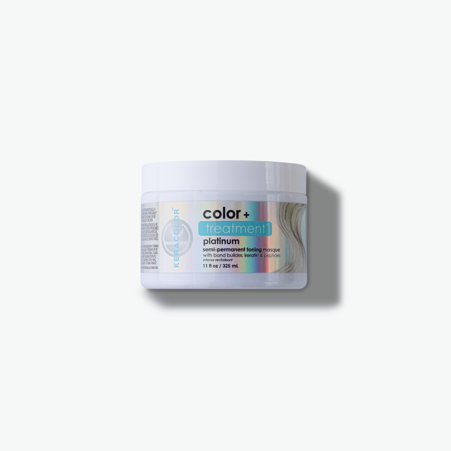 A platinum treatment masque for toning your hair with keratin and peptides on a white background