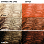 Hair color chart showing starting hair levels and copper tones.