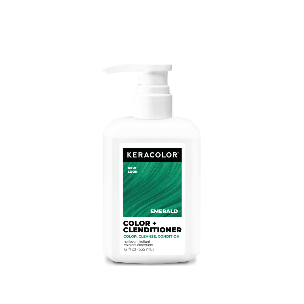 Keracolor Color + Clenditioner bottle for emerald hair color on a white background