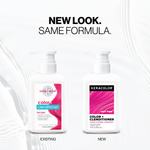 Two bottles of Keracolor Color + Clenditioner, one labeled 'Existing' and the other 'New', on a white background with text 'New Look. Same Formula.