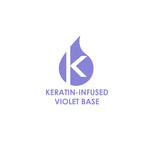 Logo with a purple 'K' and text 'Keratin-Infused Violet Base' on a white background