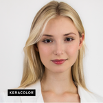 Woman with blonde hair and a white shirt, featuring Keracolor branding.