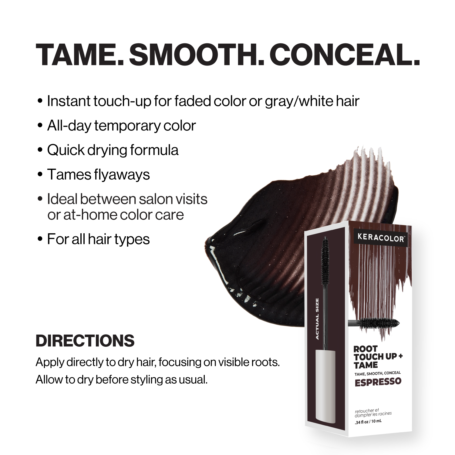 Keracolor root touch-up and tame product with espresso color on a white background