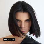 Person with styled dark hair, featuring Keracolor logo