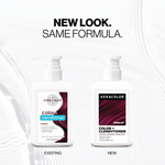 Two bottles of Keracolor Color + Clenditioner, one labeled 'Existing' and the other 'New', on a white background with text 'NEW LOOK. SAME FORMULA.