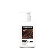 Keracolor Mocha hair color and conditioner bottle on a white background