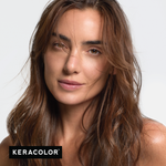 Woman with long brown hair against a plain background, featuring the Keracolor logo.