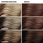 Hair color chart showing different shades from blonde to dark brown.