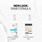 Two bottles of Keracolor conditioner with text 'New Look. Same Formula.' on a white background.