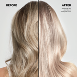 Before and after comparison of blonde hair color treatment on a person.