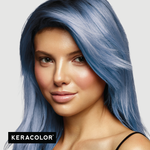 Woman with silver blue hair against a plain background, featuring the Keracolor logo.