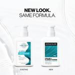 Two bottles of Keracolor Color + Clenditioner with text 'New Look. Same Formula.' on a white background.