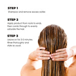 Hair care instructions with a person holding wet hair, on a white background