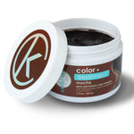 An open container of Mocha treatment masque for toning your hair with keratin and peptides on a white background