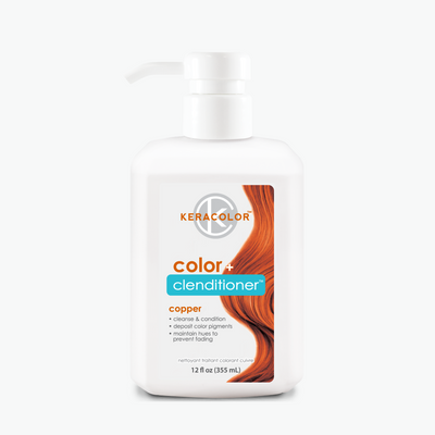 White 12oz bottle with a white label. Contains Keracolor color + clenditioner copper.
